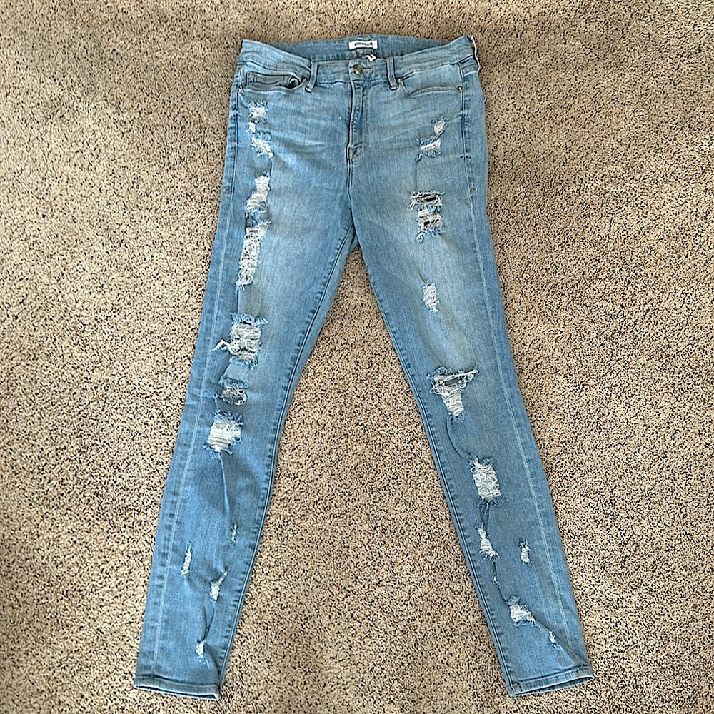 Good American Sexy Distressed Light Blue Denim Skinny Jeans Pants **Sz 10**🔥🔥 - Picture 4 of 9